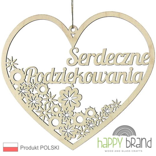 zawieszka serce z kwiatkami - Serdeczne Podziękowania