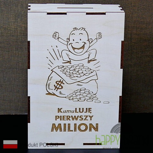 skarbonka grawerowana  Pierwszy Milion - front