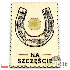 Magnes Podkowa na szczęście z grosikiem - sklejka drewniana