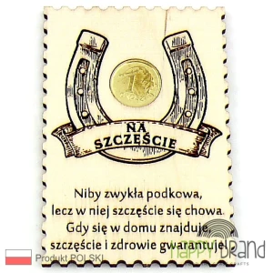 Magnes Podkowa na szczęście z grosikiem i wierszykiem