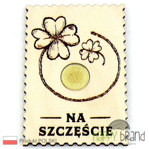 Magnes Koniczynka na szczęście z grosikiem - sklejka drewniana