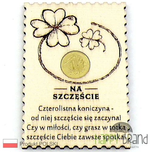 Magnes koniczynka z grosikiem i wierszykiem.jpg