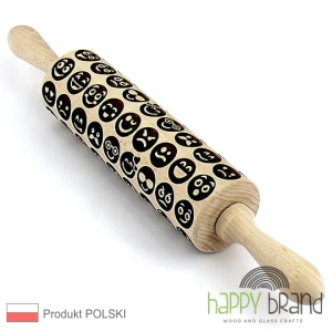 Wałek GRAWEROWANY do ciasta, modeliny - EMOTKI 030W