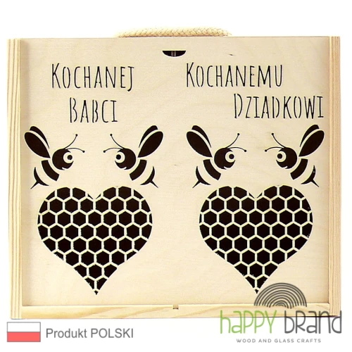 skrzynka na miód podwójna dla Babci i Dziadka serca i pszczółki.jpg