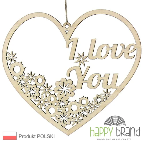 zawieszka serce z kwiatkami - I Love You