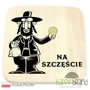 Grawerowana Deska/ Podkładka bukowa ŻYD + grosik, drewno naturalne