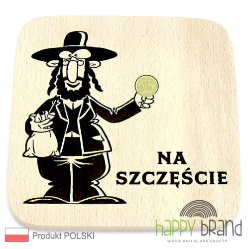 deska podkładka bukowa - żyd na szczęście z grosikiem