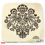 Grawerowana Deska/ Podkładka bukowa FOLK koguty łowickie L01, drewno naturalne