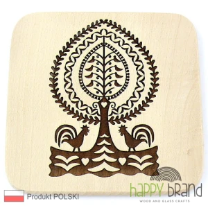 Grawerowana Deska/ Podkładka bukowa FOLK koguty L08, drewno naturalne